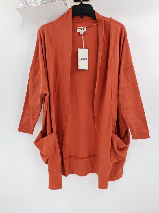 Pact Sweaters - NWT Pact Cardigan Sweater Womens XS/S Organic Cotton Open Front Pockets Orange